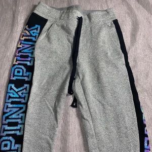 Pink shimmer sequin jogger pants